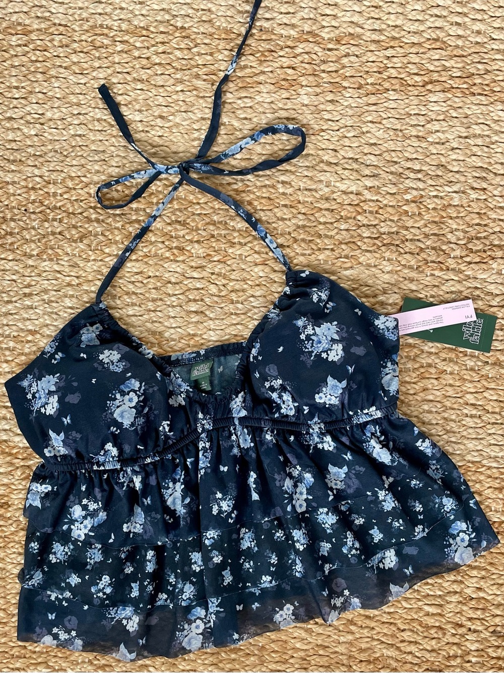 Wild Fable Navy Floral Halter Top Tie Neck Y2K M Target Summer Vacation Festival